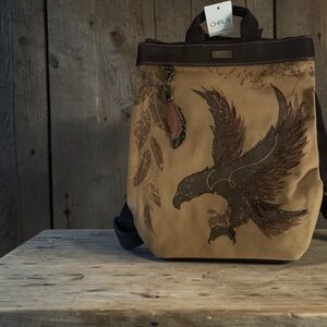 Chala Tan and Brown Backpack Purse with Eagle Design